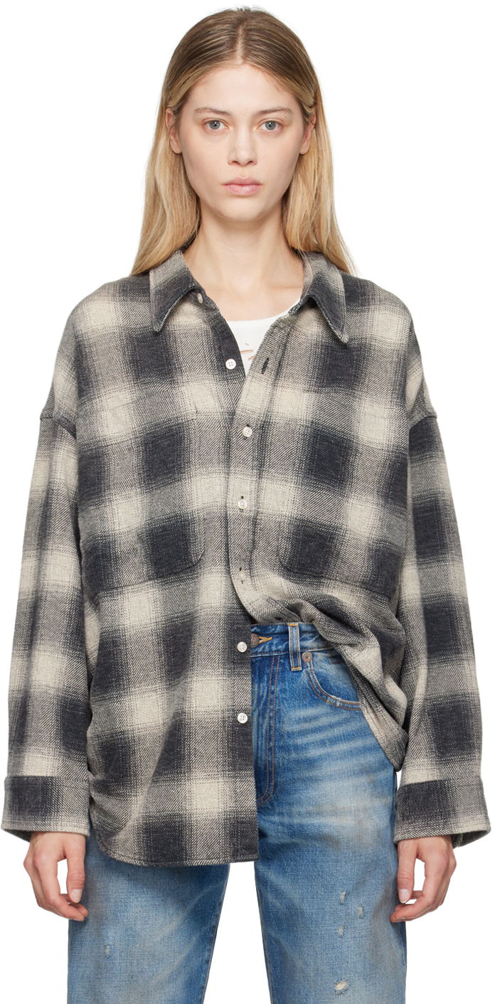 Košeľa R13 R13 Oversized Plaid Drop Neck Shirt Šedá | R13WR293-R384B, 0