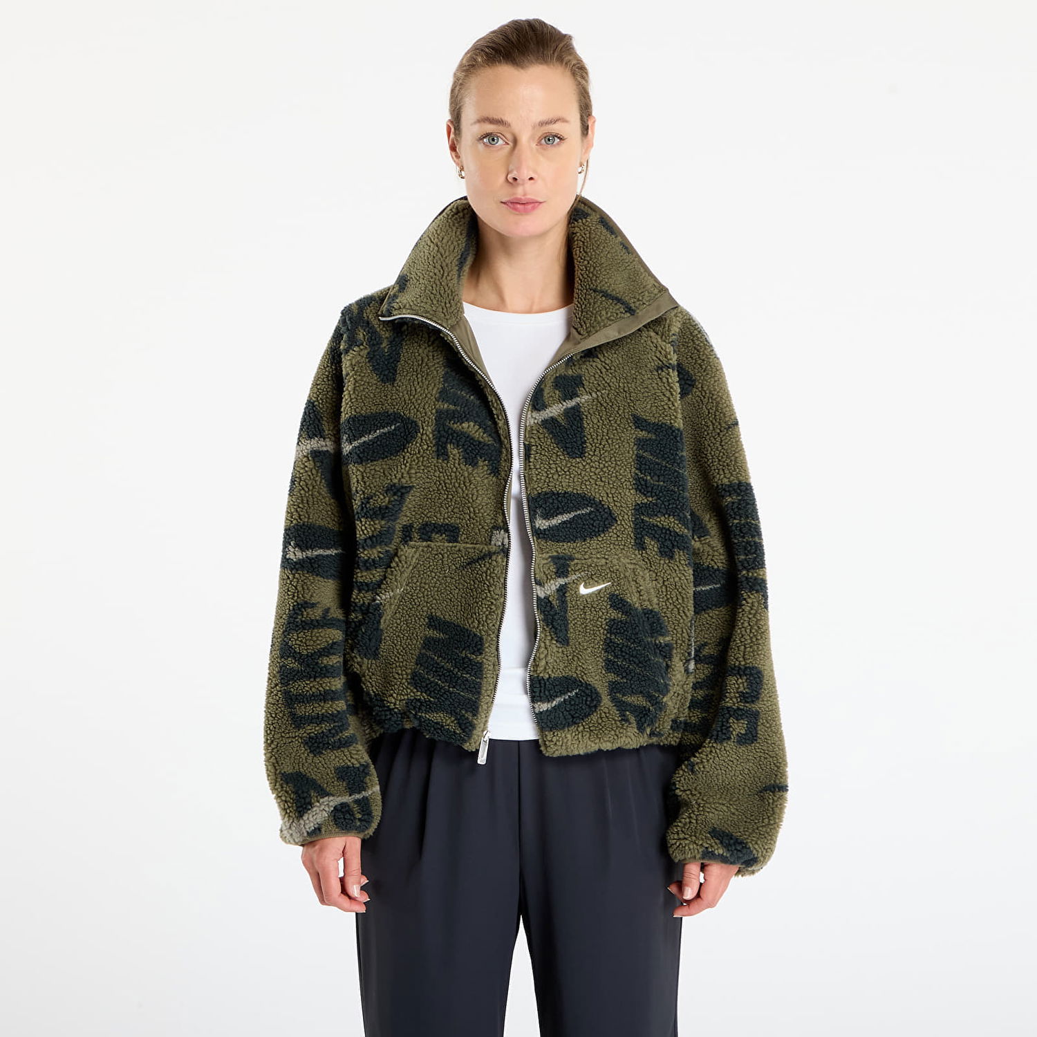 Bunda Nike Sportswear High-Pile Fleece Jacket with Logo Pattern Zelené | HV2070-222, 0