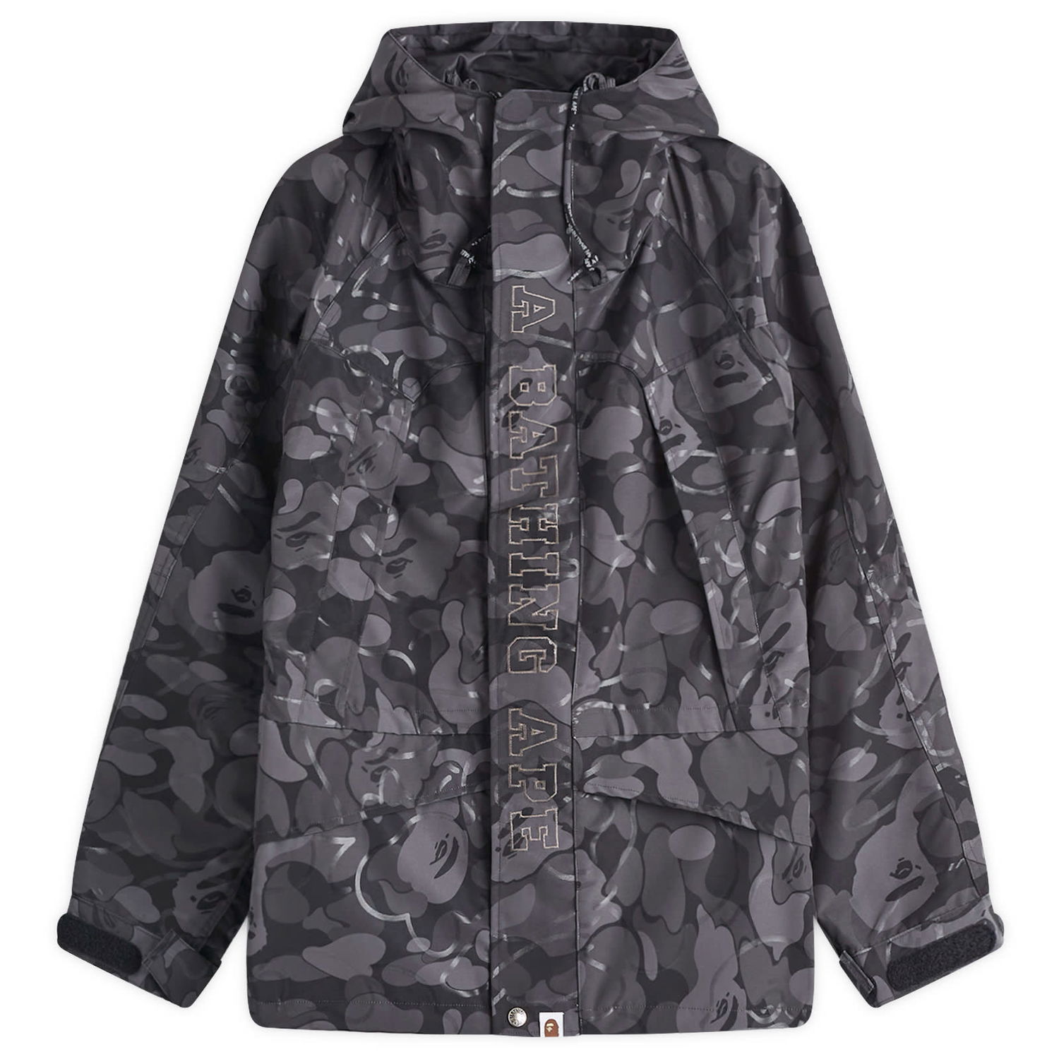Vetrovka BAPE A Bathing Ape Laminated Camo Snowboard Jacket, Size Large Šedá | 001LJK801001M-BLK, 1