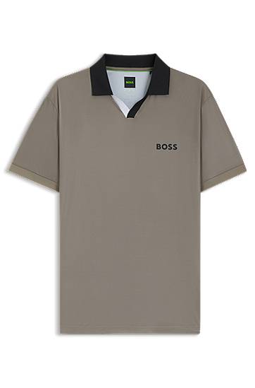 Polo tričko BOSS Active slim-fit ripstop polo shirt with colour-blocking Šedá | 50543348