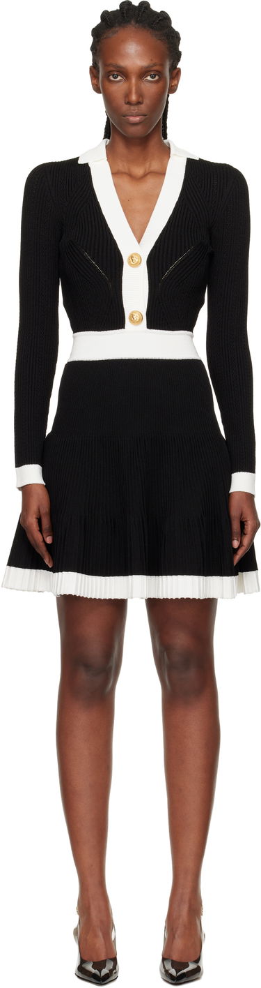Šaty Balmain Pointelle V-Neck Long-Sleeve Button-Front Pleated Minidress Rôznofarebný | FF1R9858KI64, 0