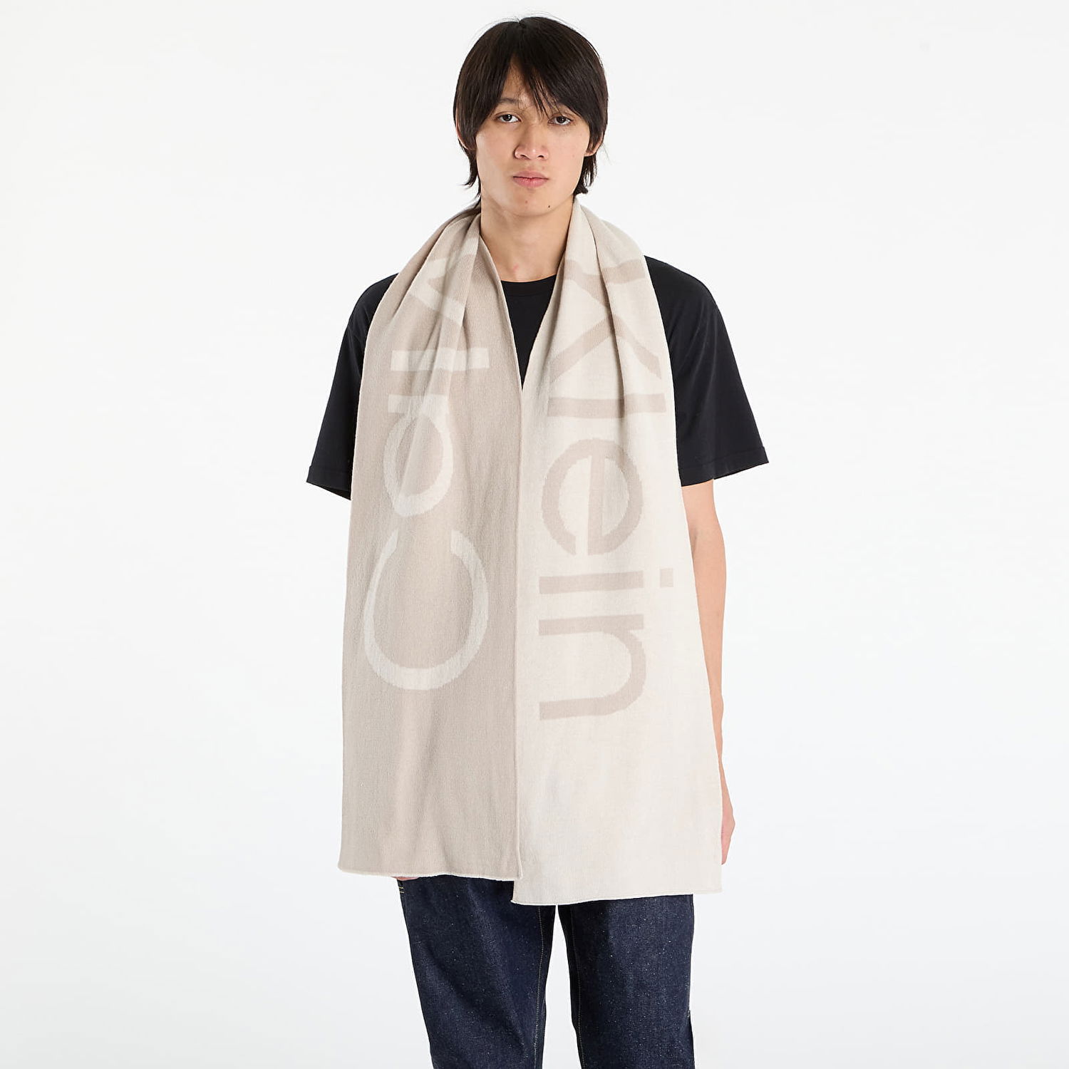 Šál CALVIN KLEIN Calvin Klein Bold Logo 2-Tone Wool Scarf Béžová | LV04D8030G 67U, 0