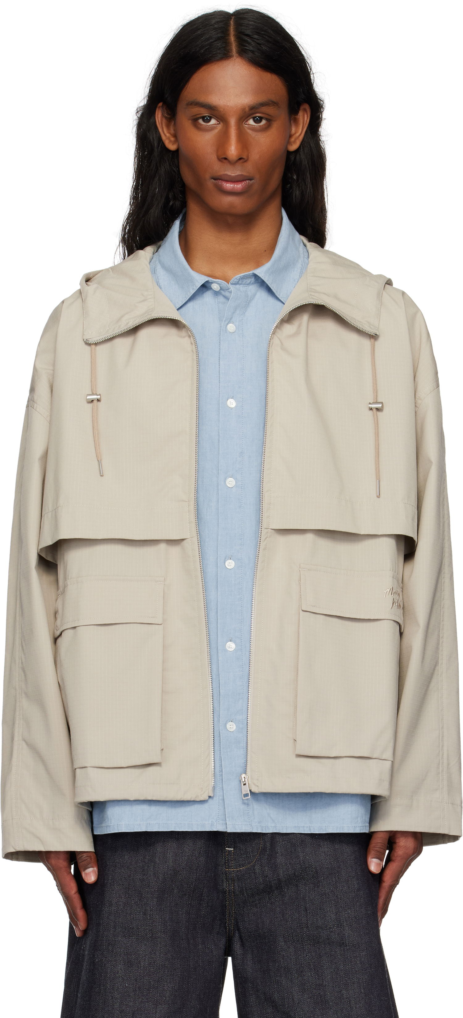 Vetrovka MAISON KITSUNÉ Maison Kitsuné Hooded Windbreaker Jacket Béžová | OM02113WW9056, 0