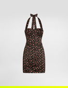 Small Rose-print Short Satin Halter Dress 44