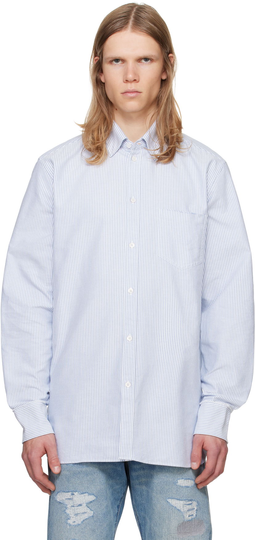 Košeľa Golden Goose Narrow Stripes Shirt Modrá | GMP00246.P000548.80197