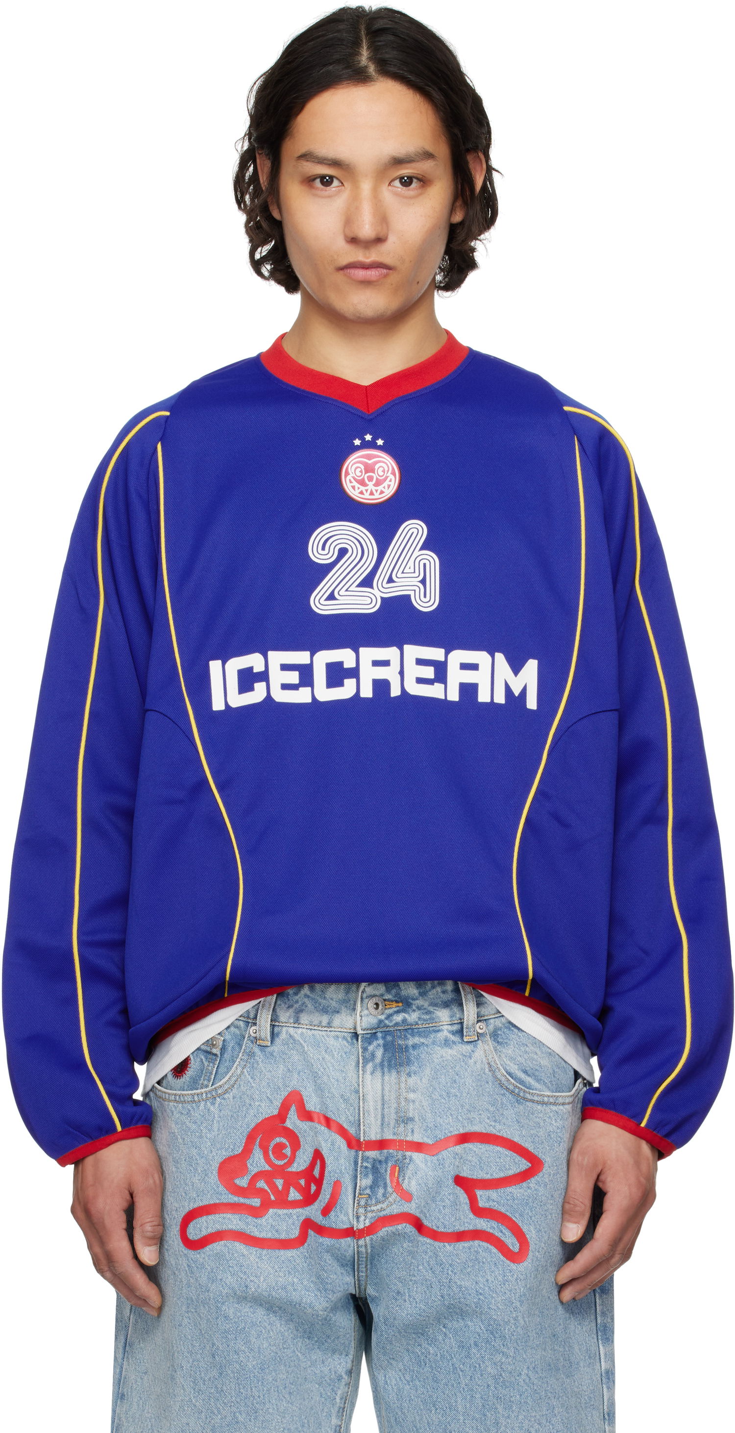 Sveter BBC IceCream ICECREAM Football Long Sleeve Jersey T-Shirt Modrá | IC25140, 0