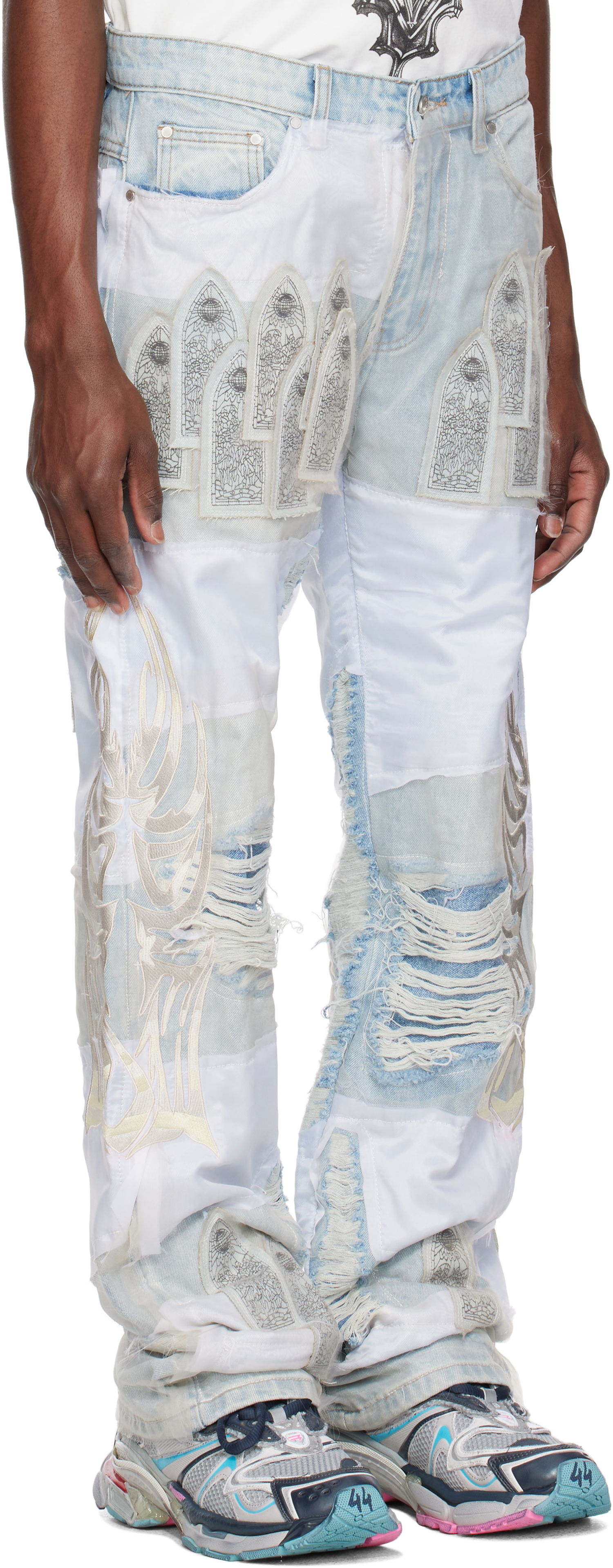 Džínsy Who Decides War Who Decides War 'WDW' Winged Organza Denim Jeans Modrá | 1121180008SS25, 1