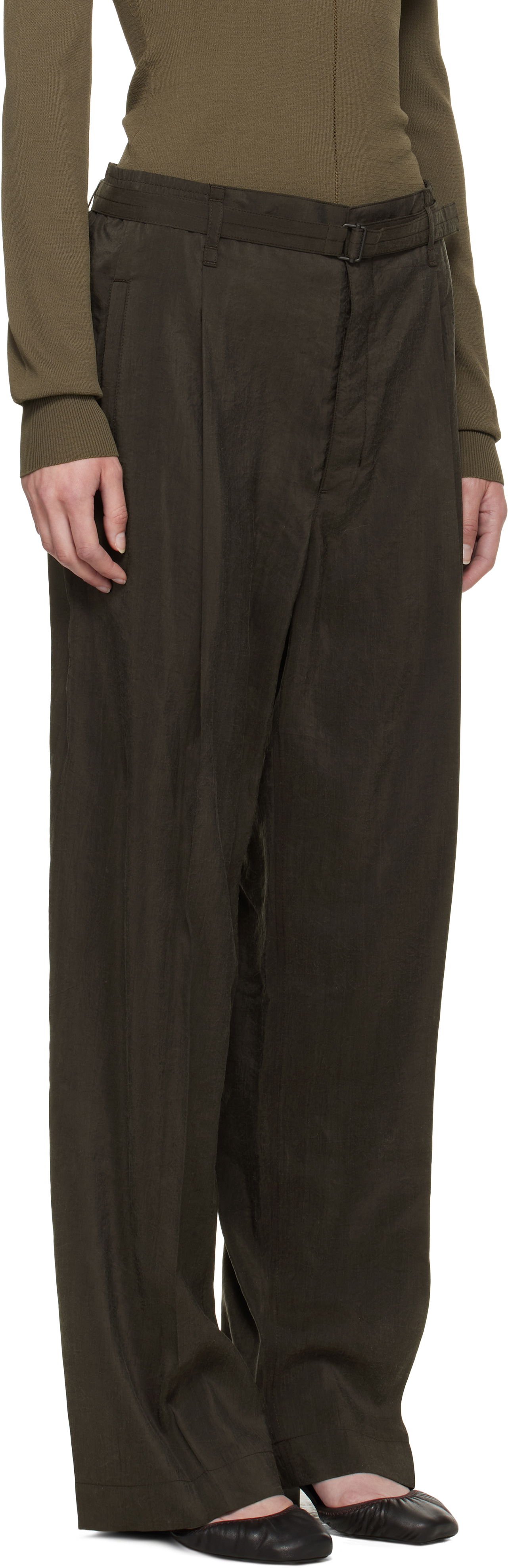 Nohavice LEMAIRE Lemaire Belted Relaxed Trousers Zelené | PA1206 LF1308, 1