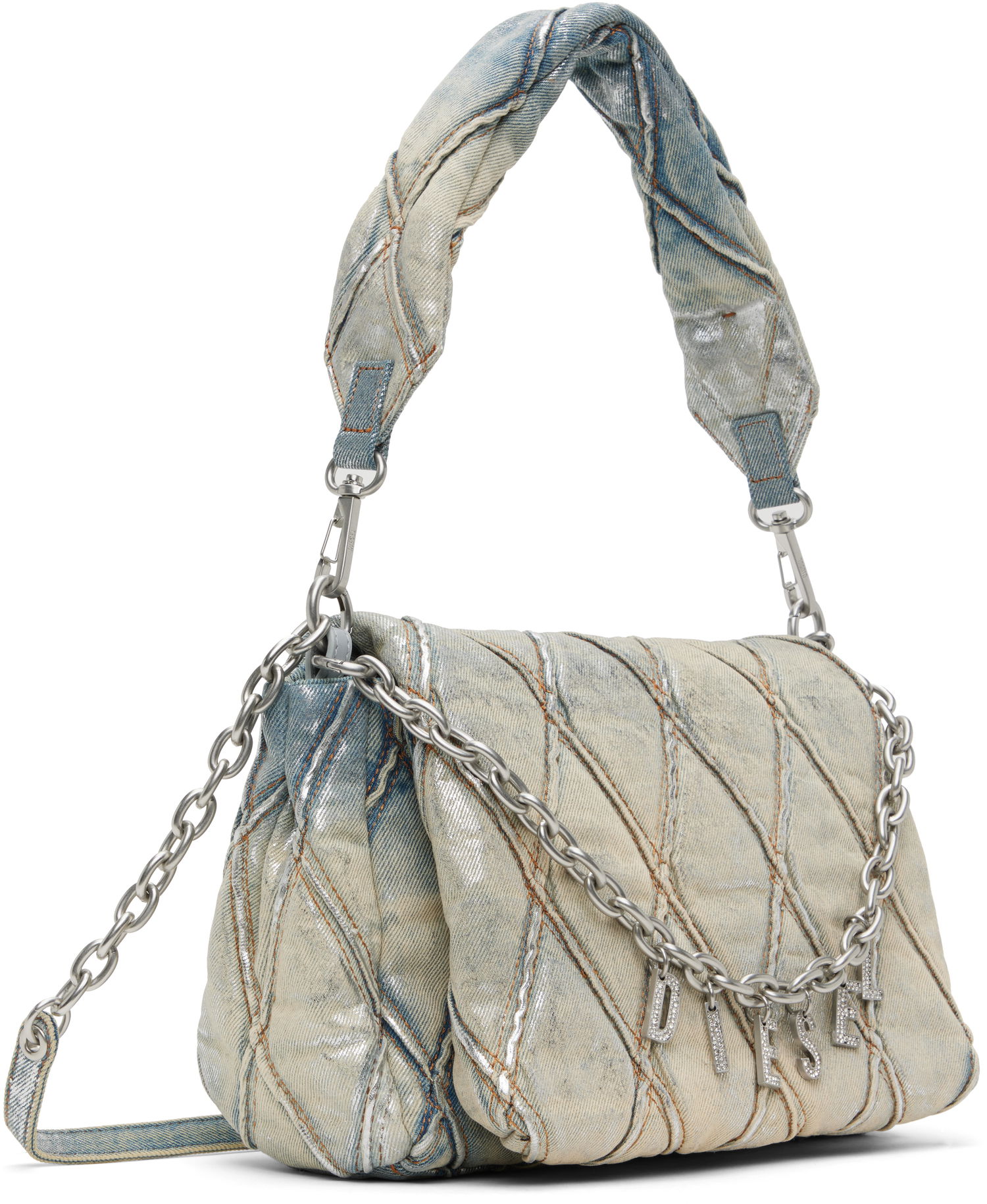 Taška cez rameno Diesel Metallic Denim Shoulder Bag With Charms Modrá | X09596 P6809, 1
