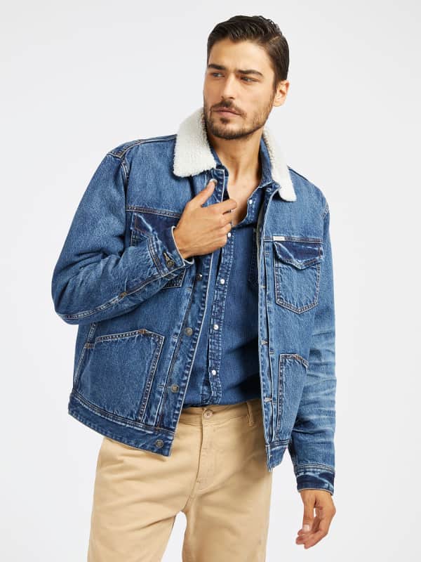 Bunda GUESS Sherpa Collar Denim Jacket Navy | M4RXN6D4YO1, 0