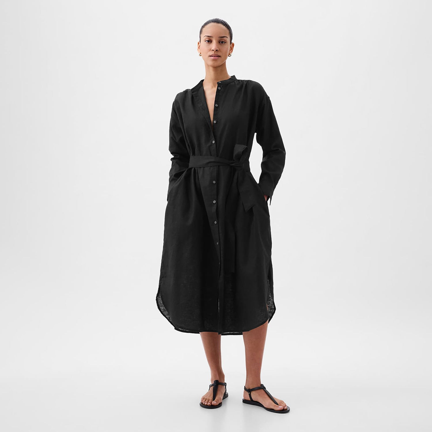 Šaty GAP Dresses Longsleeve Linen Maxi Dress Black Čierna | 857614-00, 0