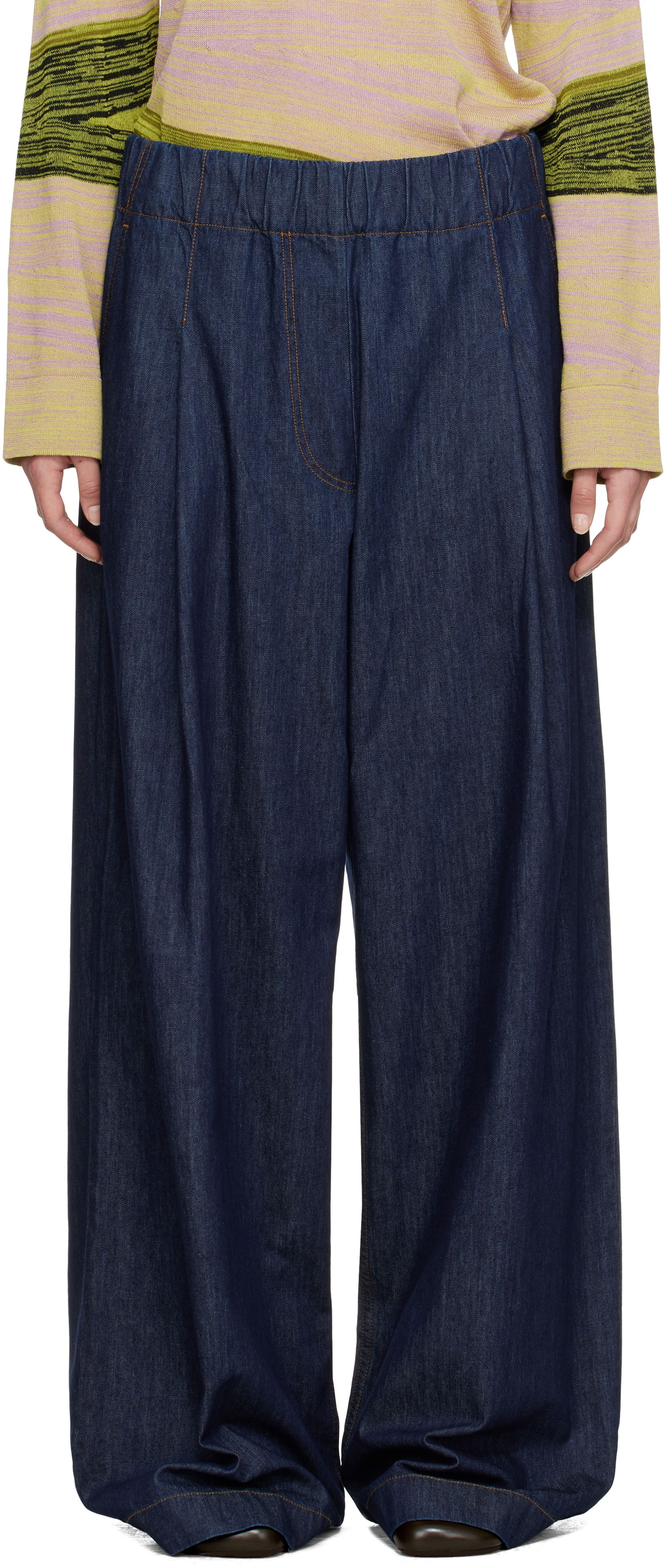 Nohavice Dries Van Noten Dries Van Noten Drawstring Wide-Leg Jeans Modrá | 251-010936-1553, 0
