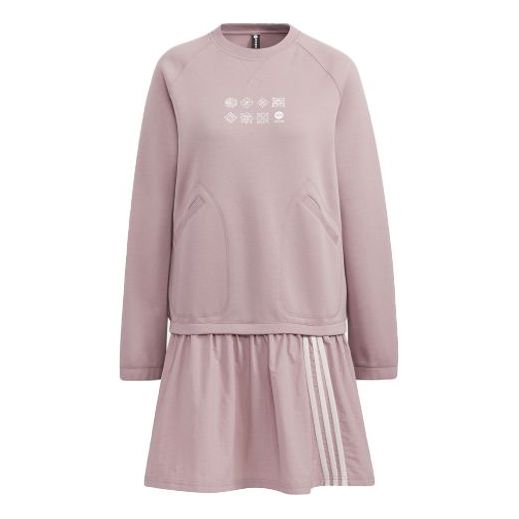 Šaty adidas Originals Casual Round Neck Long Sleeve Dress Fialová | HM9884