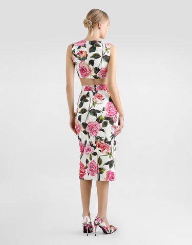 Crop Top Dolce & Gabbana Dolce & Gabbana Rose Print Jacquard Crop Top Biela | F7AO5TFSRQJHA5IG, 2