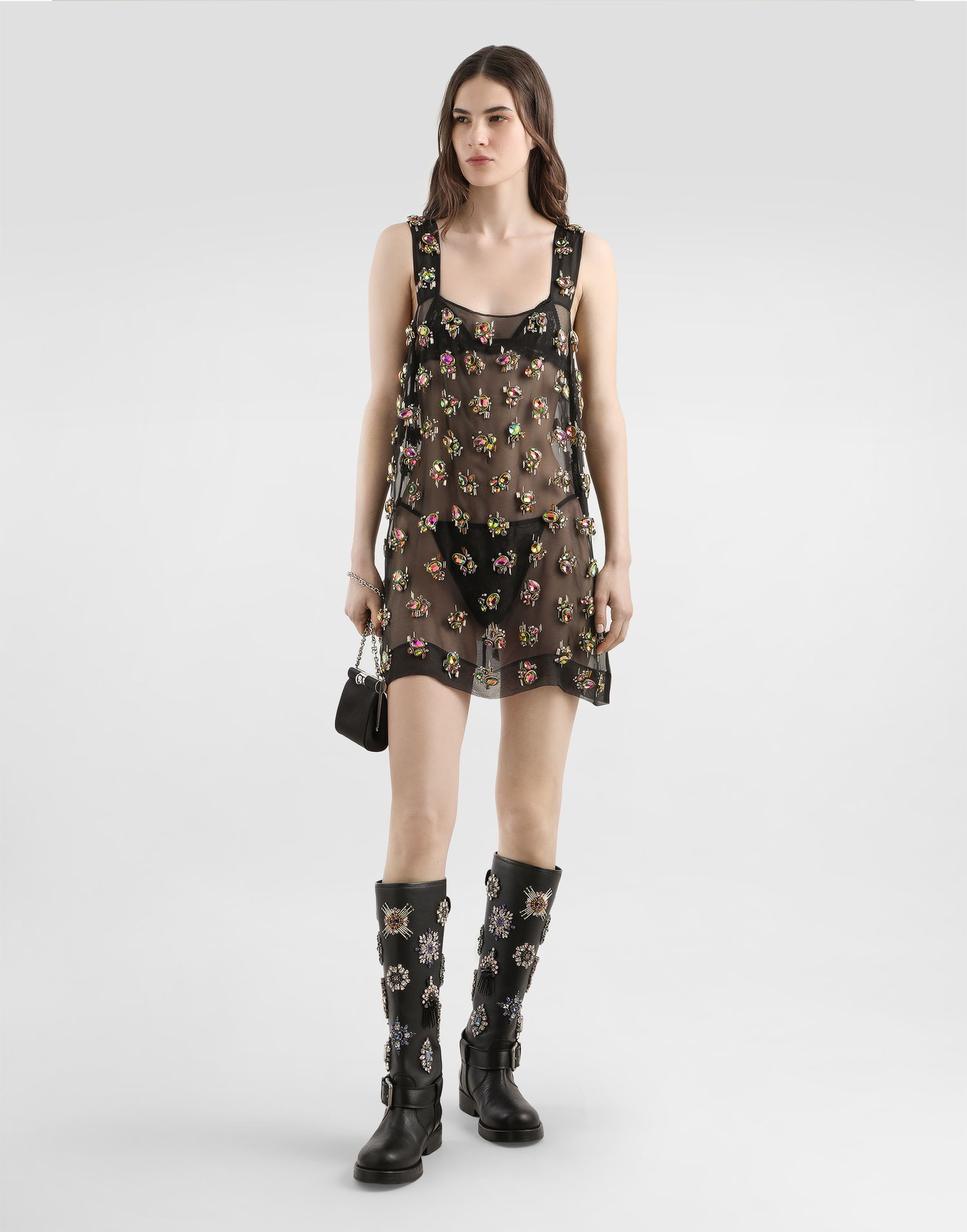 Šaty Dolce & Gabbana Dolce & Gabbana Embroidered Organza Mini Dress Čierna | F60D1ZGDDFYS8400, 1