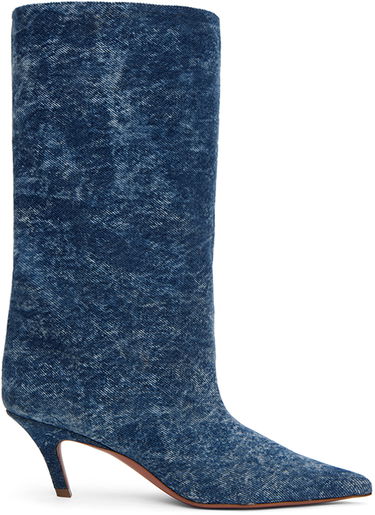 Kabelka Amina Muaddi Amina Muaddi Fiona 60 Denim Boots Modrá | FIONA BOOT SLANTED DENIM ACID, 0