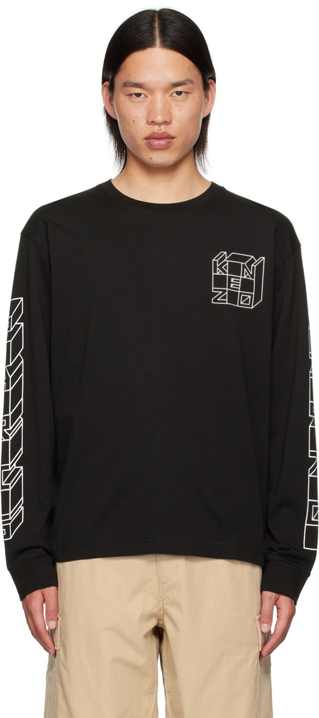Tričko KENZO Black Paris Kube Classic Long Sleeve T-Shirt Čierna | FE65TS2884SG, 0