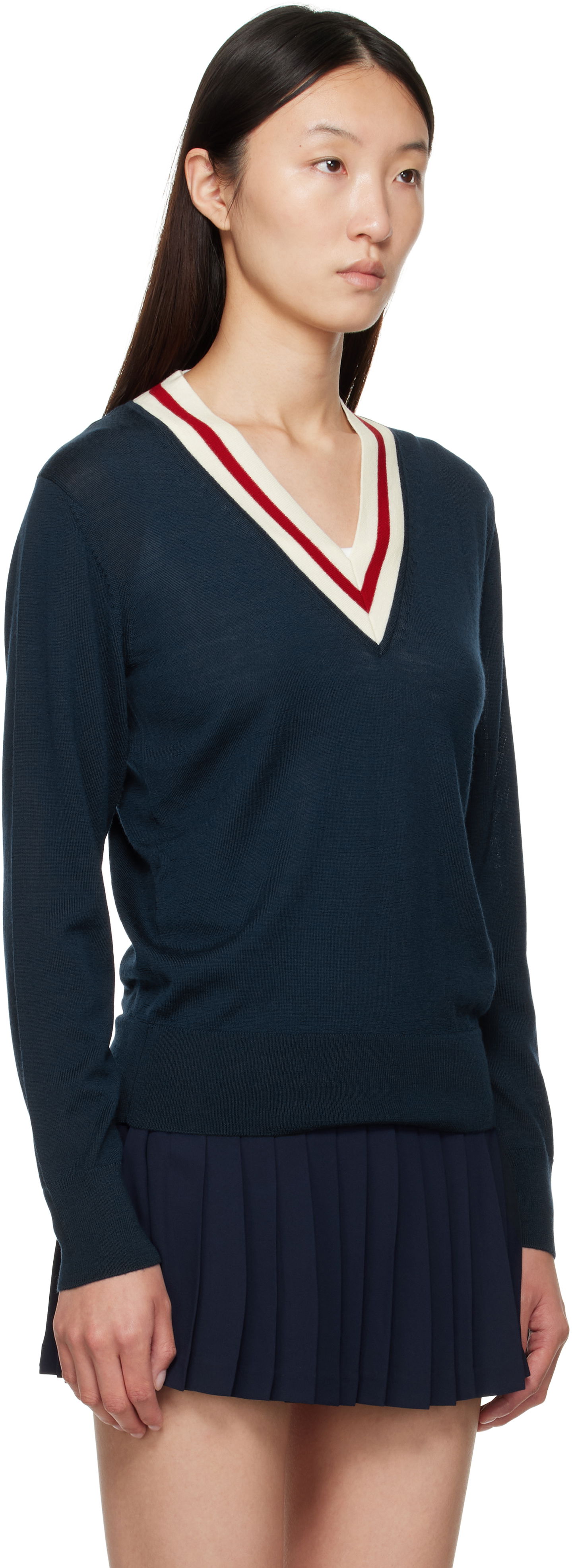 Sveter Sporty & Rich Sporty & Rich Minimalist V-Neck Sweater Navy | WS070602302BL117, 1