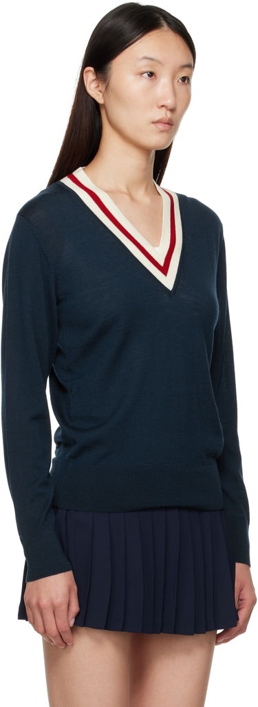 Sveter Sporty & Rich Sporty & Rich Minimalist V-Neck Sweater Navy | WS070602302BL117, 1