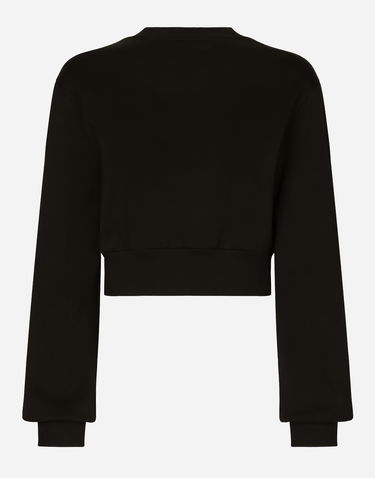 Mikina Dolce & Gabbana Cropped Jersey Sweatshirt With Embroidered Dg Patch - Woman T-shirts And Sweatshirts Black Cotton 3 Čierna | F9R31ZGDBZYN0000, 1