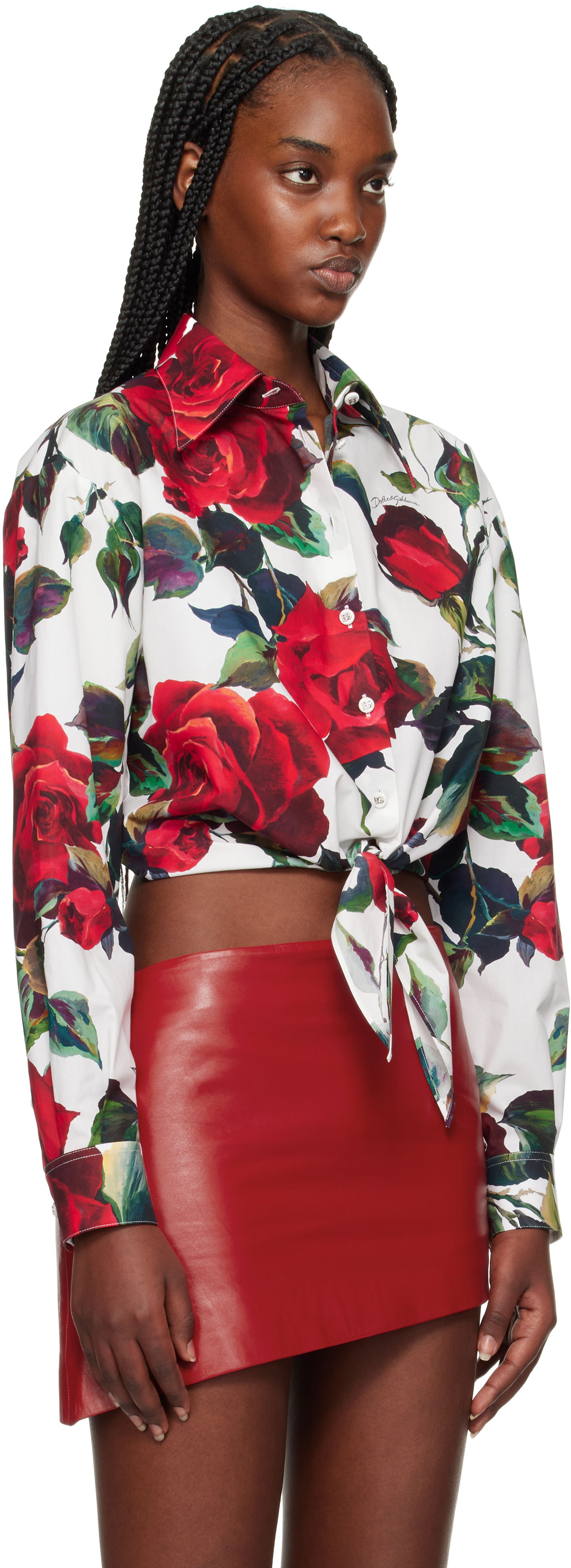 Košeľa Dolce & Gabbana Dolce&Gabbana Rose Print Tie Front Shirt Biela | F5S65T HS5S2, 1
