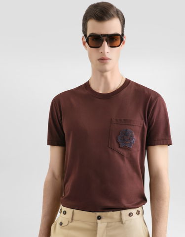 Tričko Dolce & Gabbana Cotton T-shirt with Crest Embroidery and Pocket Hnedá | G8RA2ZG7PZEM5039, 3