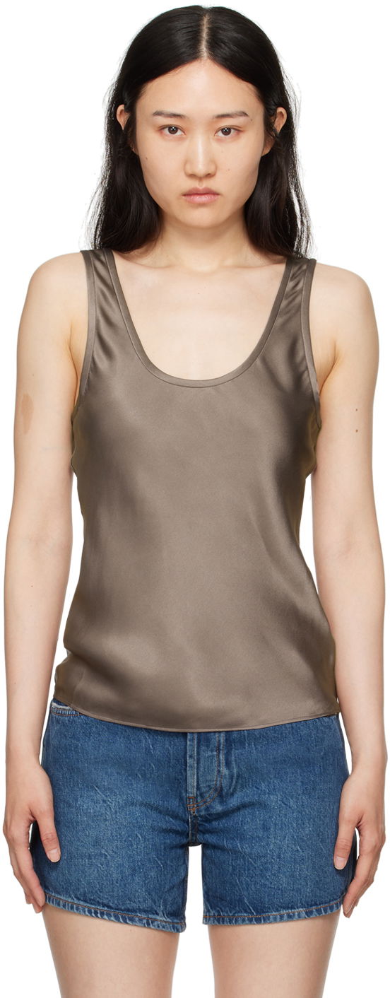 Tielko Anine Bing Silk Scoop Neck Tank Top Hnedá | A-07-0839-BWN27, 0