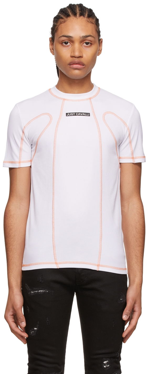 Tričko Just Cavalli Polyester T-Shirt With Contrast Stitching Biela | S03GC0660 N21643, 0