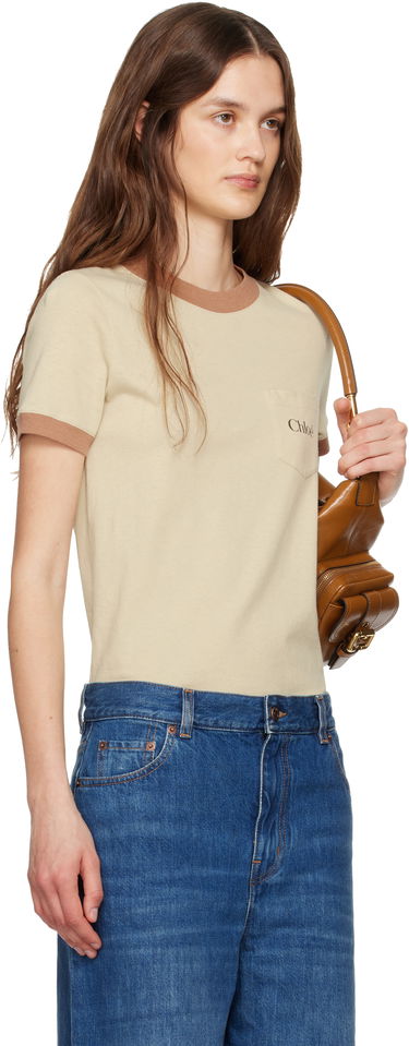 Tričko CHLOÉ Chloé Crew Neck Logo Pocket T-Shirt Béžová | CH25UJH04187, 1