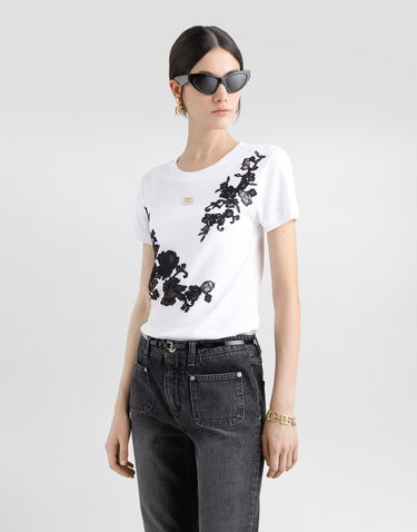 Tričko Dolce & Gabbana Dolce & Gabbana Jersey T-Shirt with Logo Pin and Lace Details Biela | F8V20TGDCTIW0800, 3