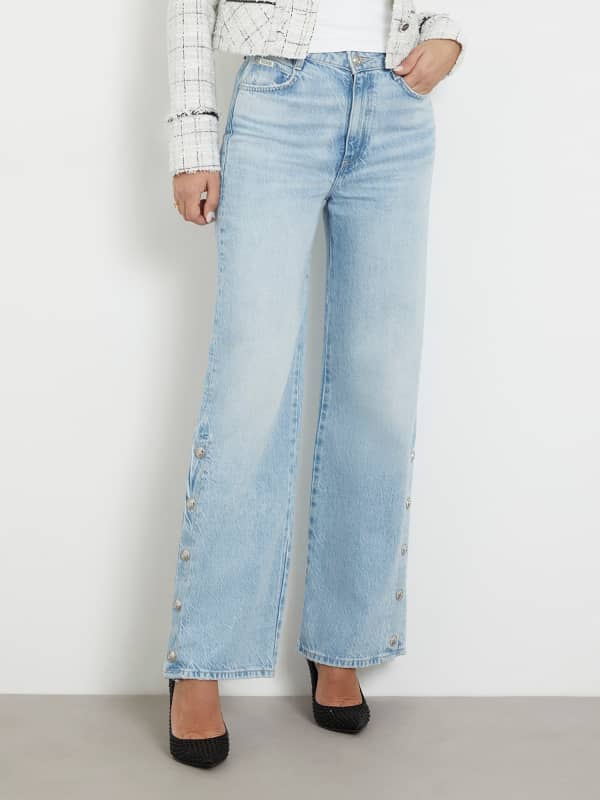 Džínsy GUESS High Rise Wide Leg Denim Pant Modrá | W4GA98D5BO0, 0