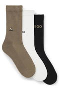 Three-pack of short ribbed socks with embroidered detailing