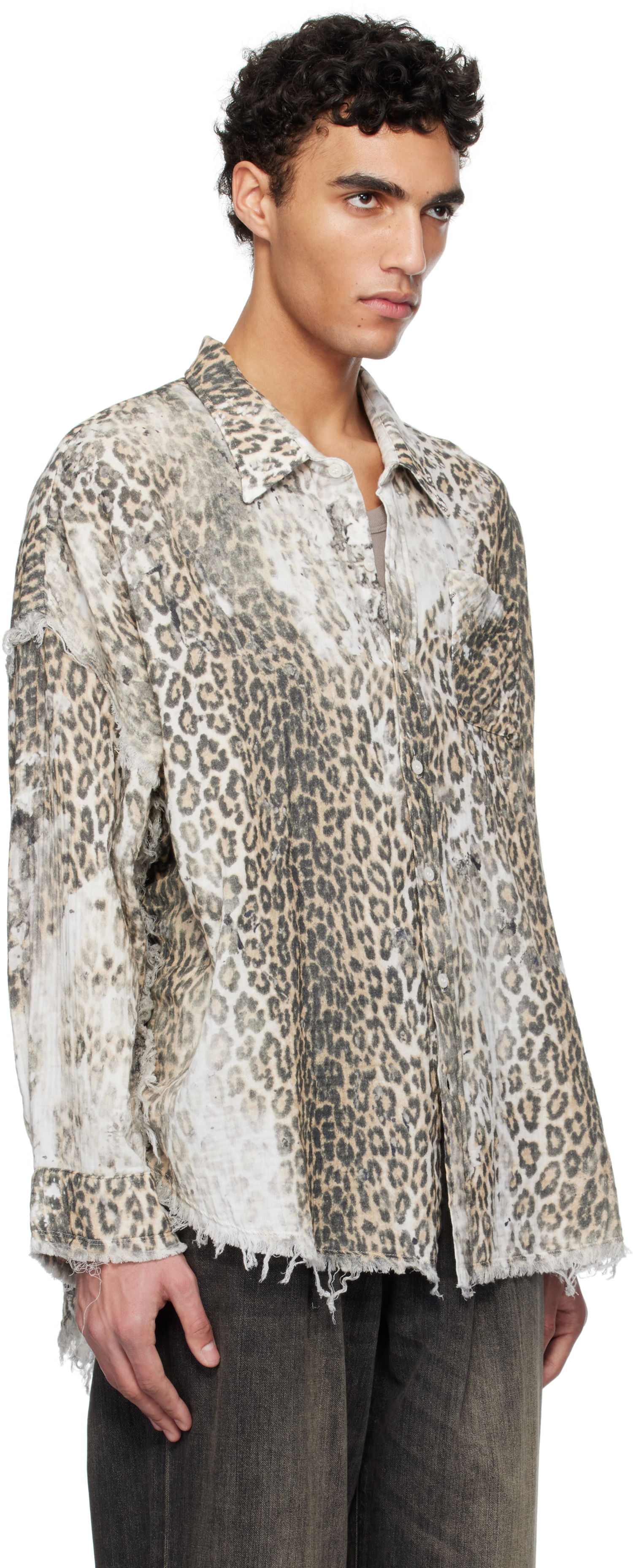 Košeľa R13 R13 Shredded Leopard Print Drop Neck Shirt Béžová | R13MR075-R469B, 1