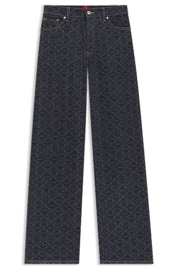 Džínsy BOSS Monogram Laser-Print Super-Wide-Leg Jeans Modrá | 50541522, 0