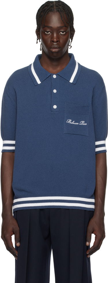 Polo tričko Balmain Cotton-Blend Knit Polo Shirt Modrá | EH1GB046KF96, 0