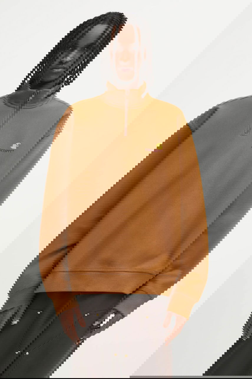 Mikina Carhartt WIP Half Zip American Script Sweatshirt Hnedá | I027014.HZXX, 0