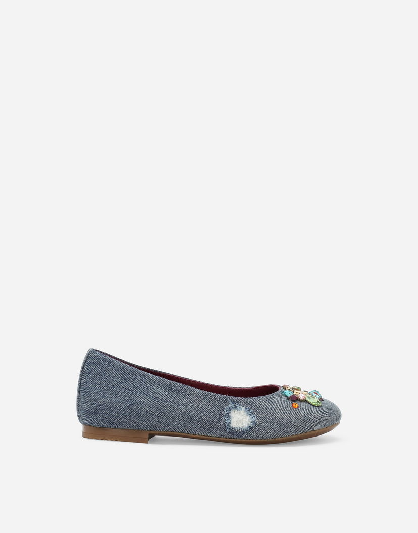 Tenisky a topánky Dolce & Gabbana Dolce & Gabbana Patchwork Denim Embellished Ballet Flats (24-38) Modrá | D10510AR1428C609