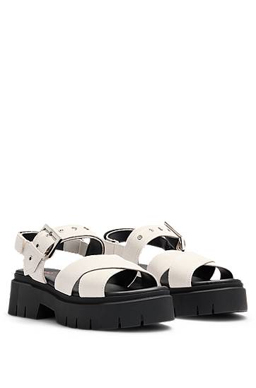 Doplnky BOSS Suede Sandals with Buckled Strap and Chunky Sole Biela | 50541753