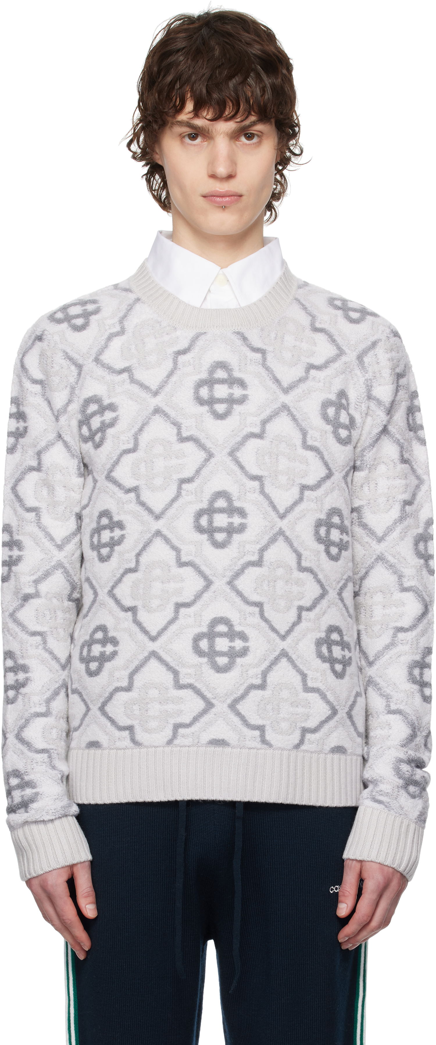 Sveter Casablanca Casablanca Monogram Knit Sweater Šedá | MPS25-KW-829-01, 0