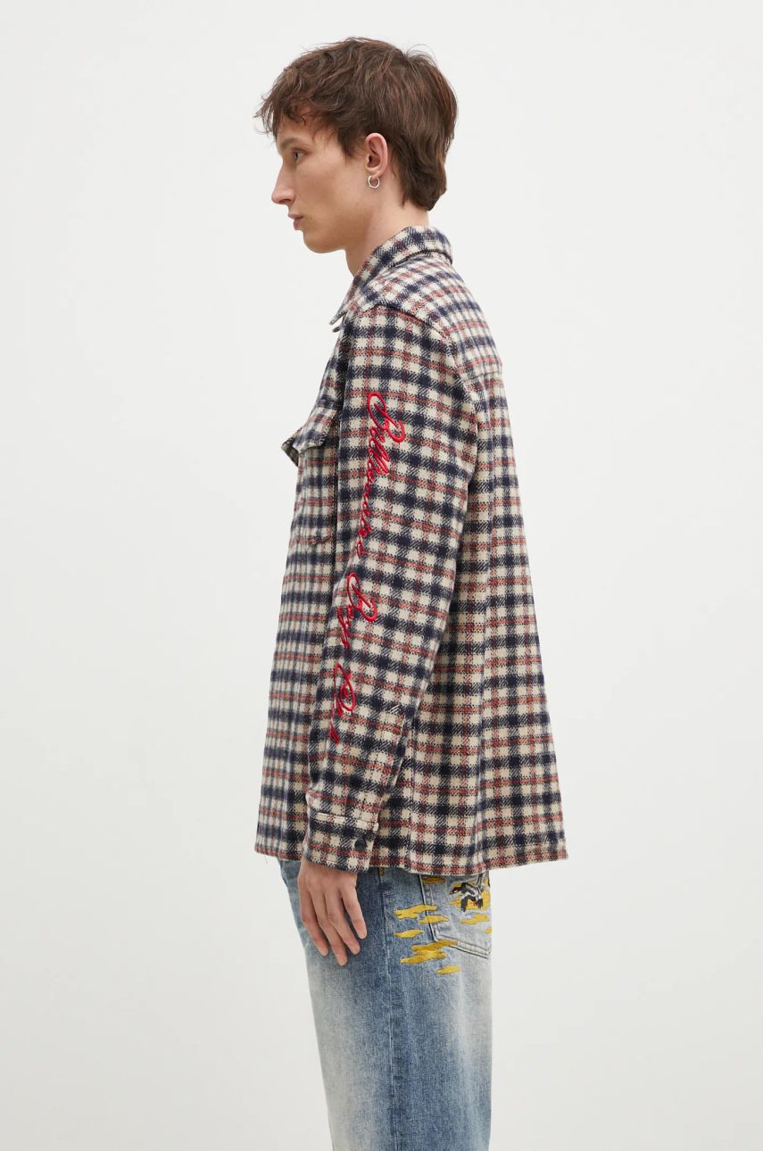 Košeľa BILLIONAIRE BOYS CLUB Men's Regular Fit Embroidered Checked Shirt Modrá | B24429, 1
