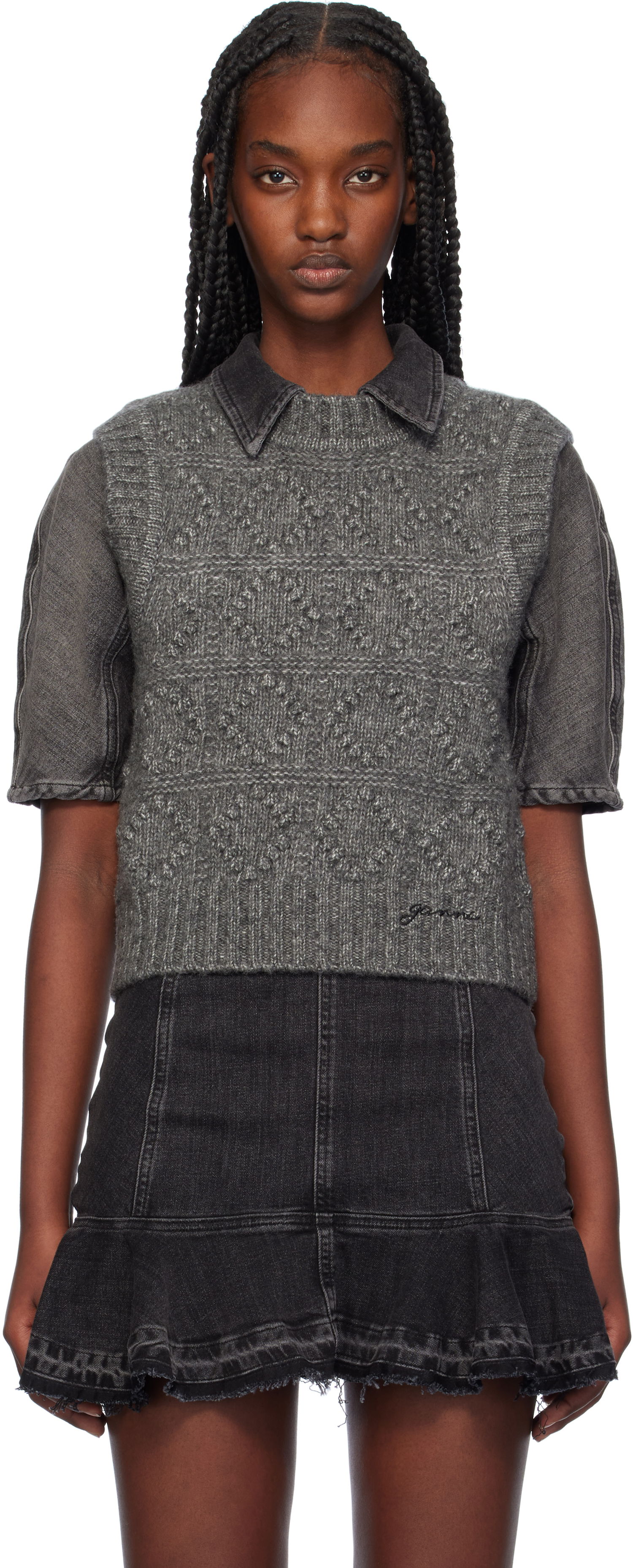 Sveter GANNI Knit Vest Šedá | K2339, 0