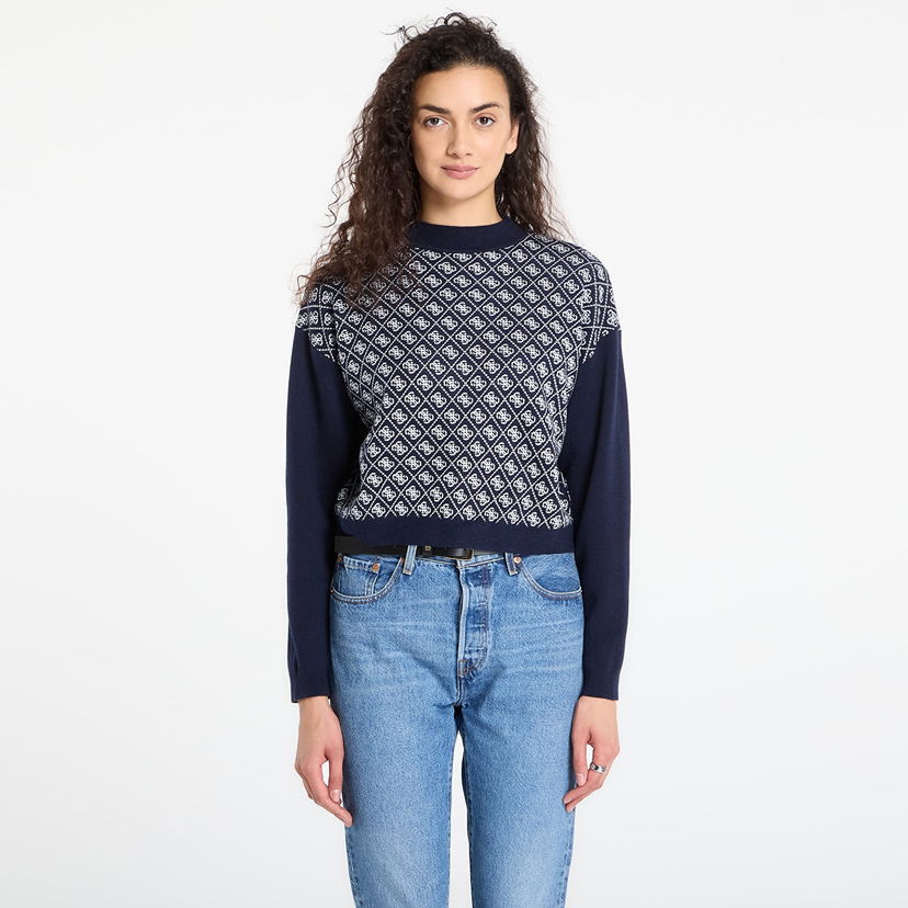 Sveter GUESS Long Sleeve Mock Neck Aubrey 4G Sweater Navy | W5BR23Z3JD2-FBDI