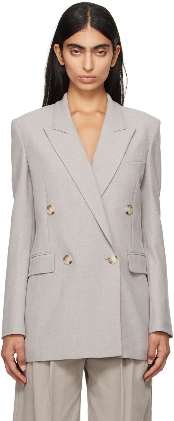 Bunda BOSS Regular-Fit Double-Breasted Blazer Šedá | 50528696