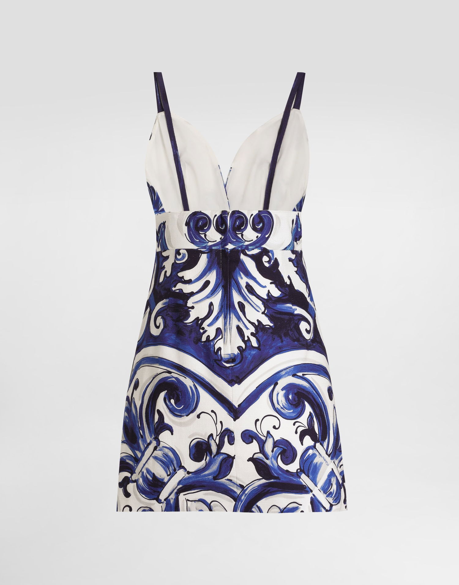 Šaty Dolce & Gabbana Dolce & Gabbana Majolica-Print Cotton Mini Dress Modrá | I6KH1WFPFSTHB5DQ, 1