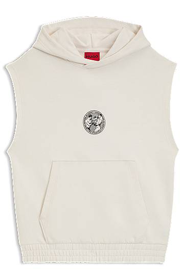 Mikina BOSS Sleeveless Hoodie with Boxing Graphic Biela | 50542433