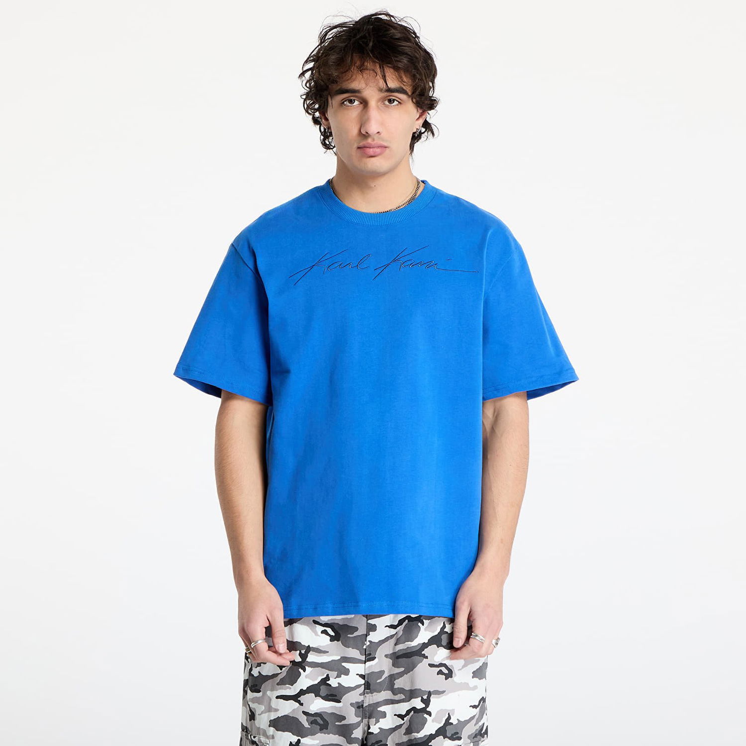 Tričko Karl Kani Autograph Heavy Jersey Boxy T-shirt Modrá | 60300193, 0
