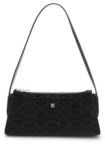 Taška cez rameno BOSS Velvet-touch hobo bag with rhinestone embellishments Čierna | 50552507
