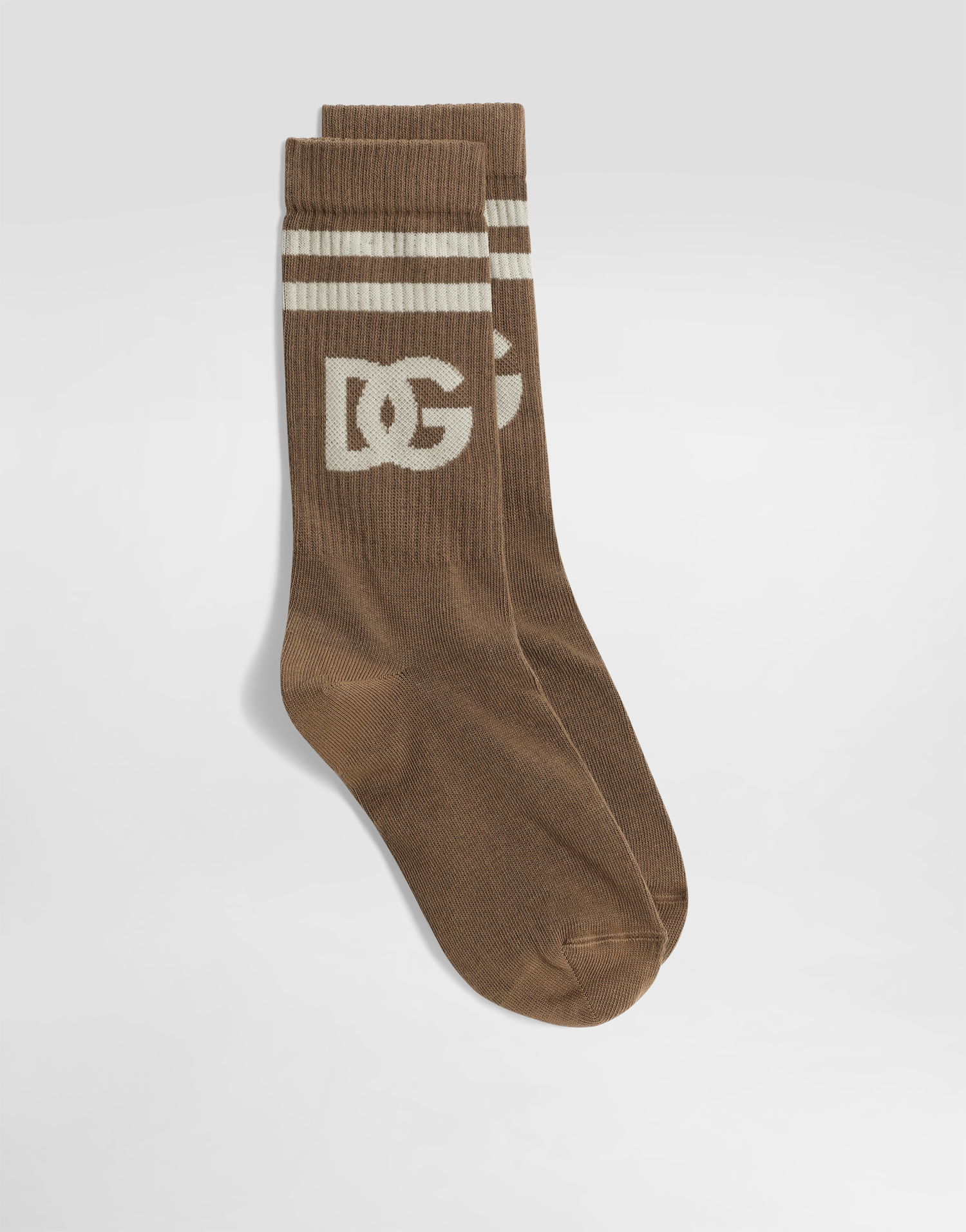 Ponožky Dolce & Gabbana Dolce & Gabbana Fine-Rib Cotton Socks With Logo Hnedá | GXS80TJFMLAM9225, 0