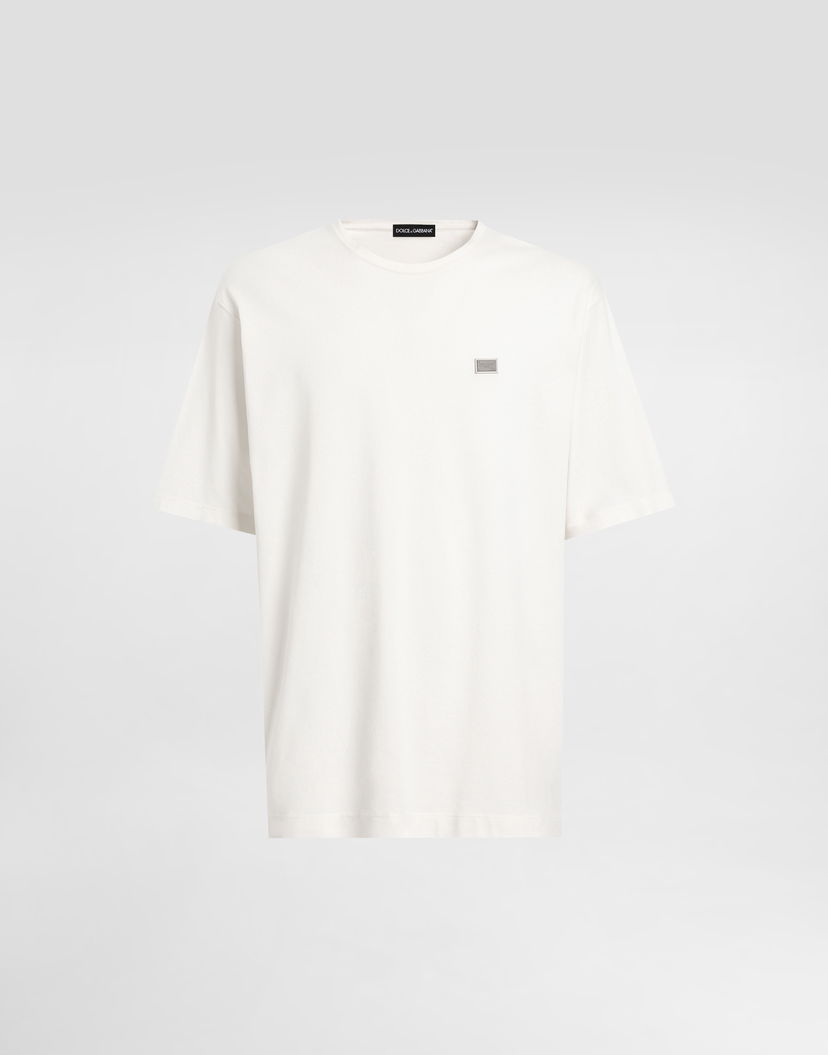 Tričko Dolce & Gabbana Dolce & Gabbana Cotton T-Shirt with Metal Tag Biela | G8SE3TFU7ENA4567