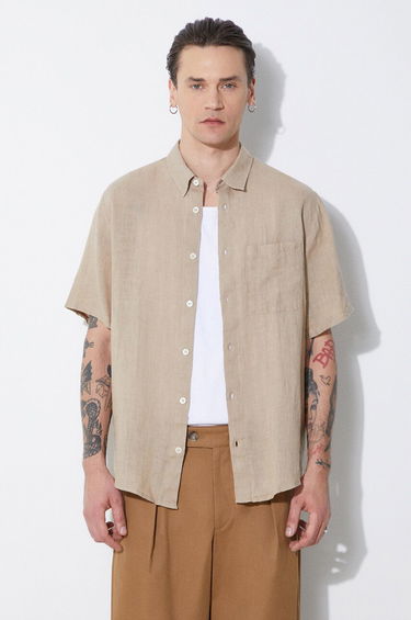 Košeľa A.P.C. A.P.C. Chemisette Bellini Linen Shirt, Regular Fit Béžová | LIAEK.H12551.BAA, 0